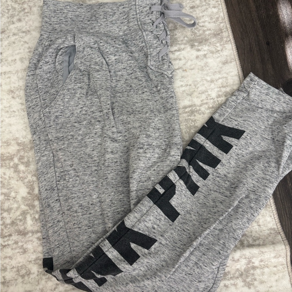PINK Victoria's Secret Gray Joggers with Black Logo